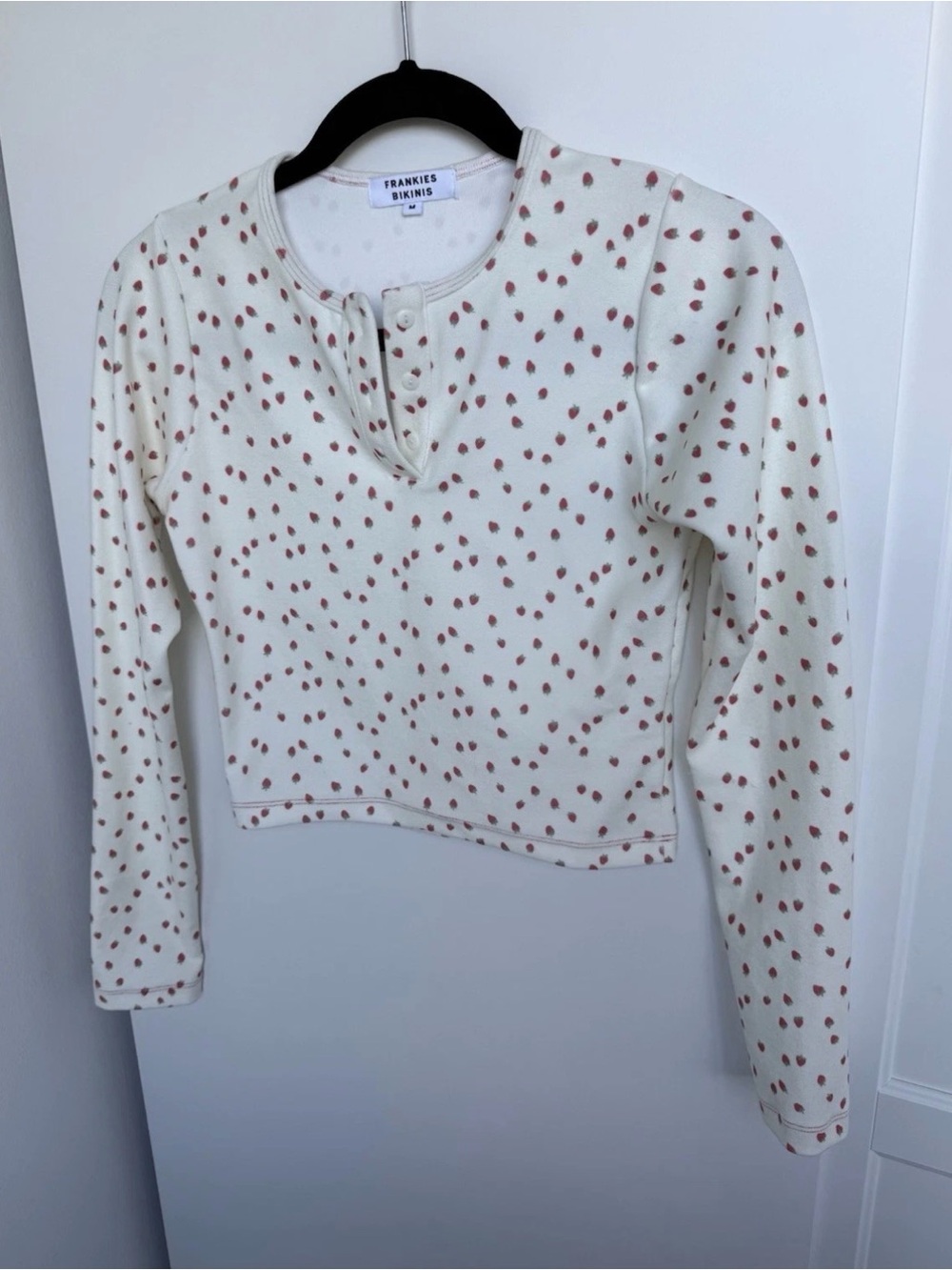Frankies Bikinis x Gigi Hadid Terry Long Sleeve Top Strawberry Print Size Medium